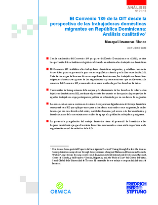 El Convenio 189 de la OIT desde la perspectiva de las trabajadoras domésticas migrantes en República Dominicana